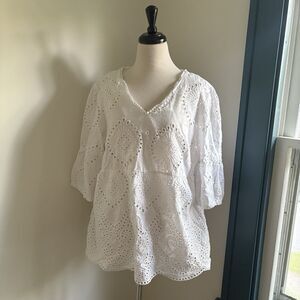 Charlie B Eyelet Peplum Top Women's‎ XL White Babydoll Peasant Cotton lace Boho